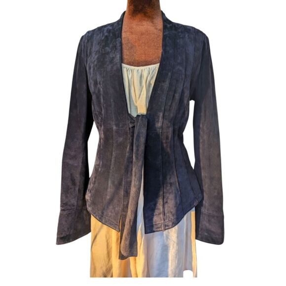 DANIER Plum Genuine Suede Leather Front Tie Pleated Jacket Size S - Picture 13 of 17